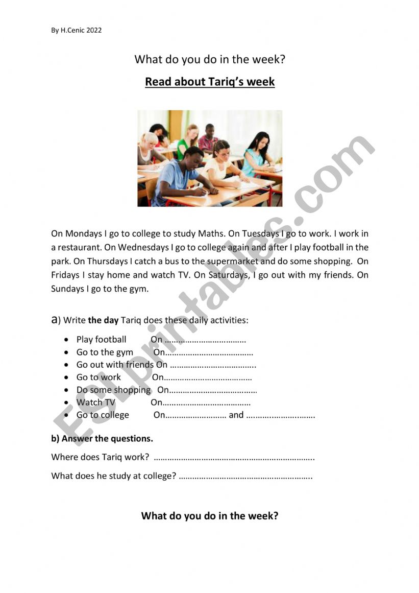 What do you do in the week? worksheet