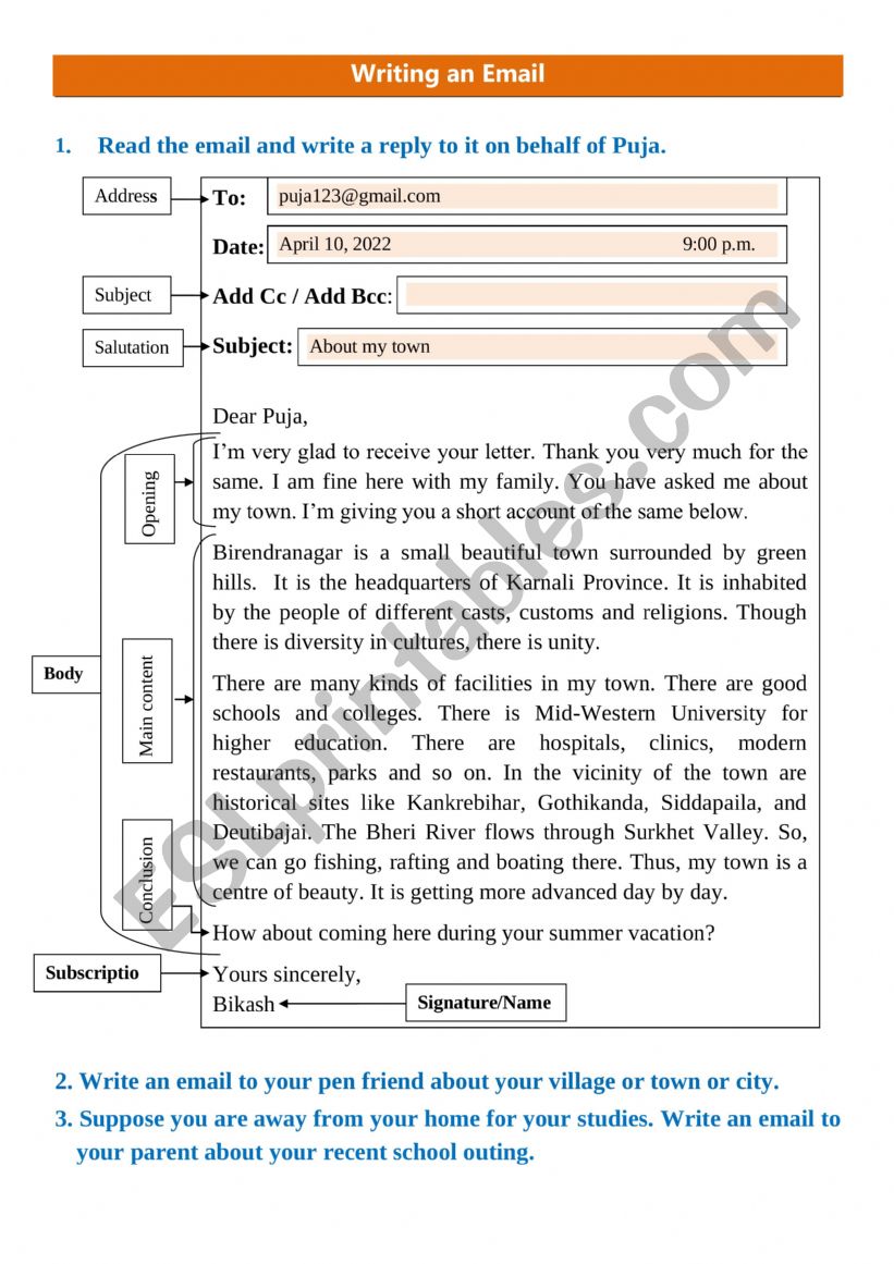 Writing an Email worksheet