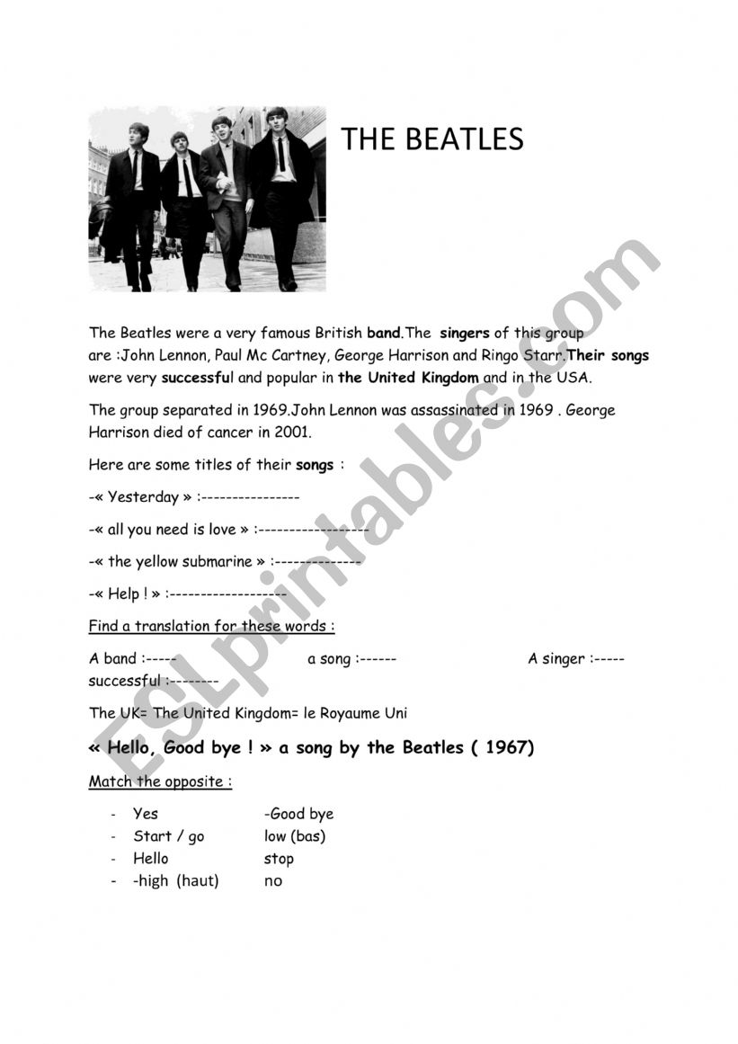 the Beatles worksheet