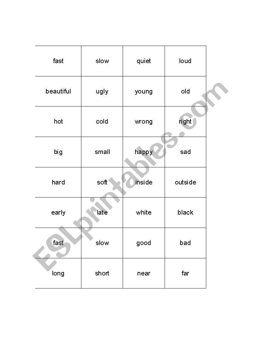 Opposites Matching Game worksheet