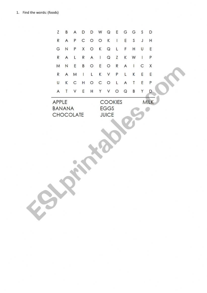 foods worksheet