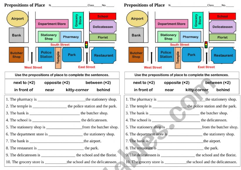 Prepositions of place (Test) worksheet