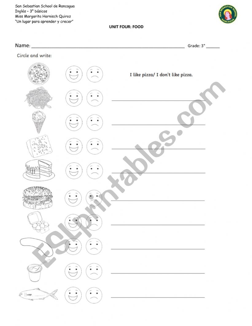 food worksheet