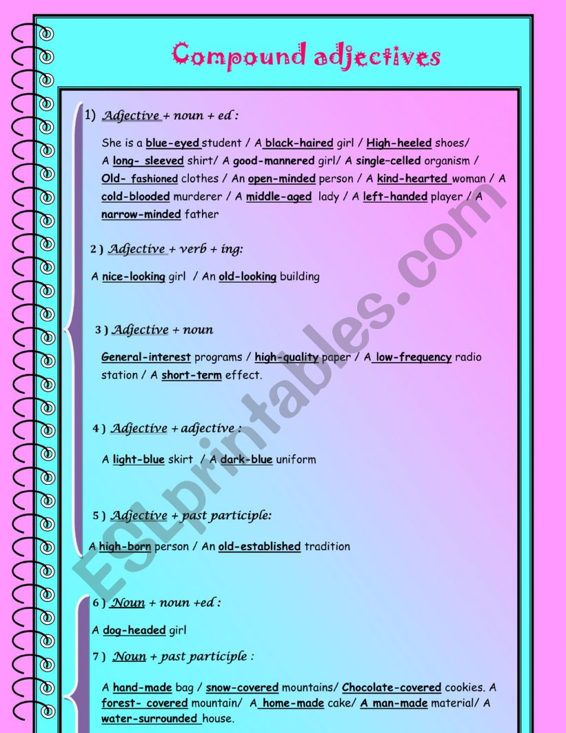 COMPOUND ADJECTIVES1 worksheet