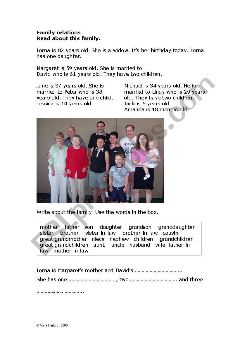 Family relations worksheet