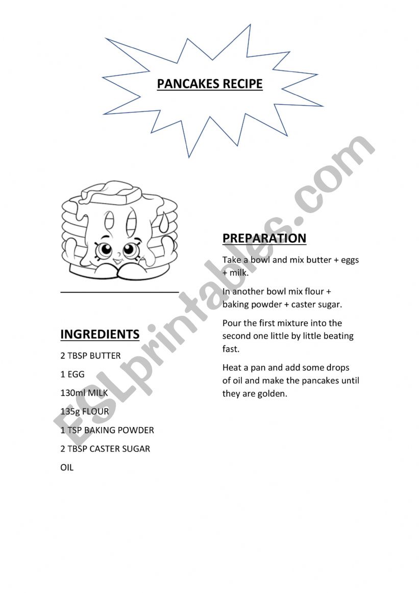 pancake recipe worksheet