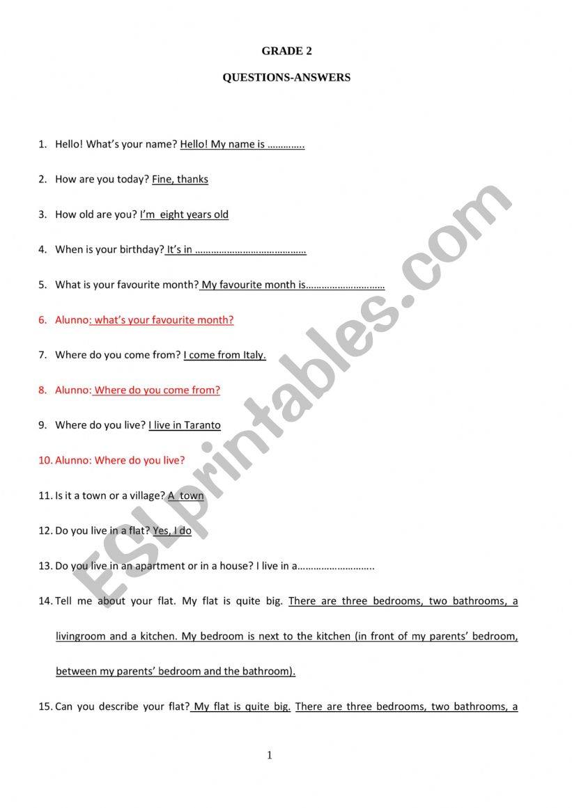 Trinity GESE grade 2 questionnaire