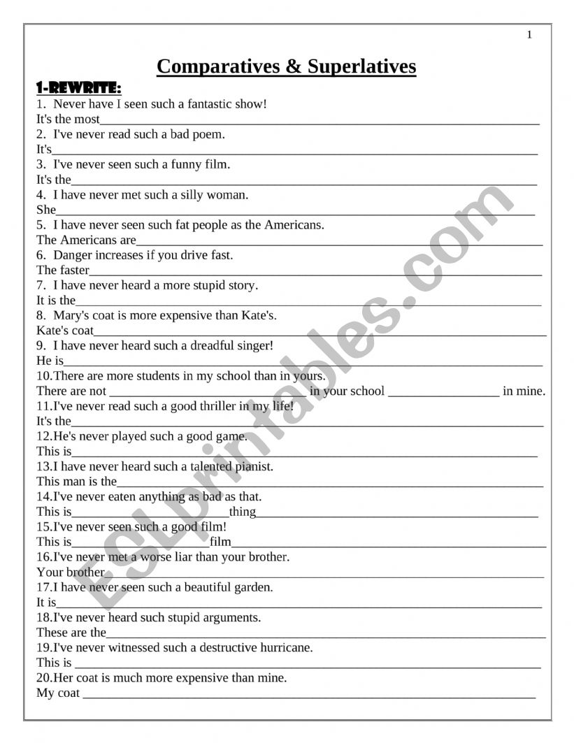 comparatives and superlaives worksheet