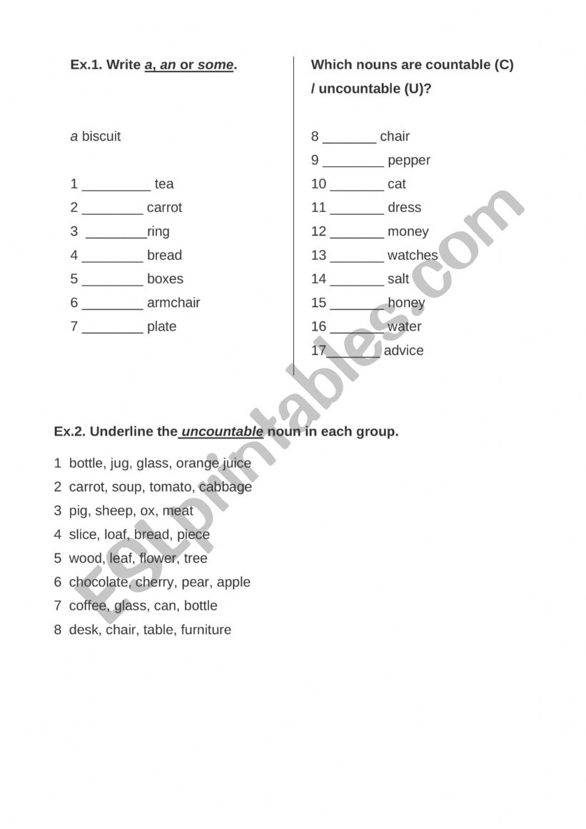 Countable and Uncountable Nouns