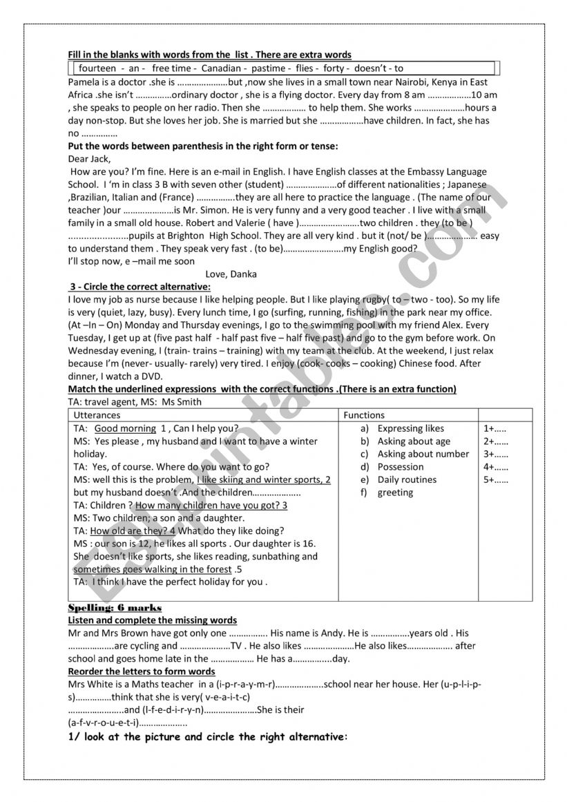 7th form mid term 1 review2 worksheet
