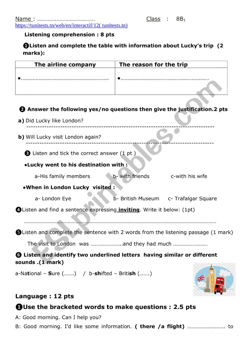 8th form mid 1 worksheet