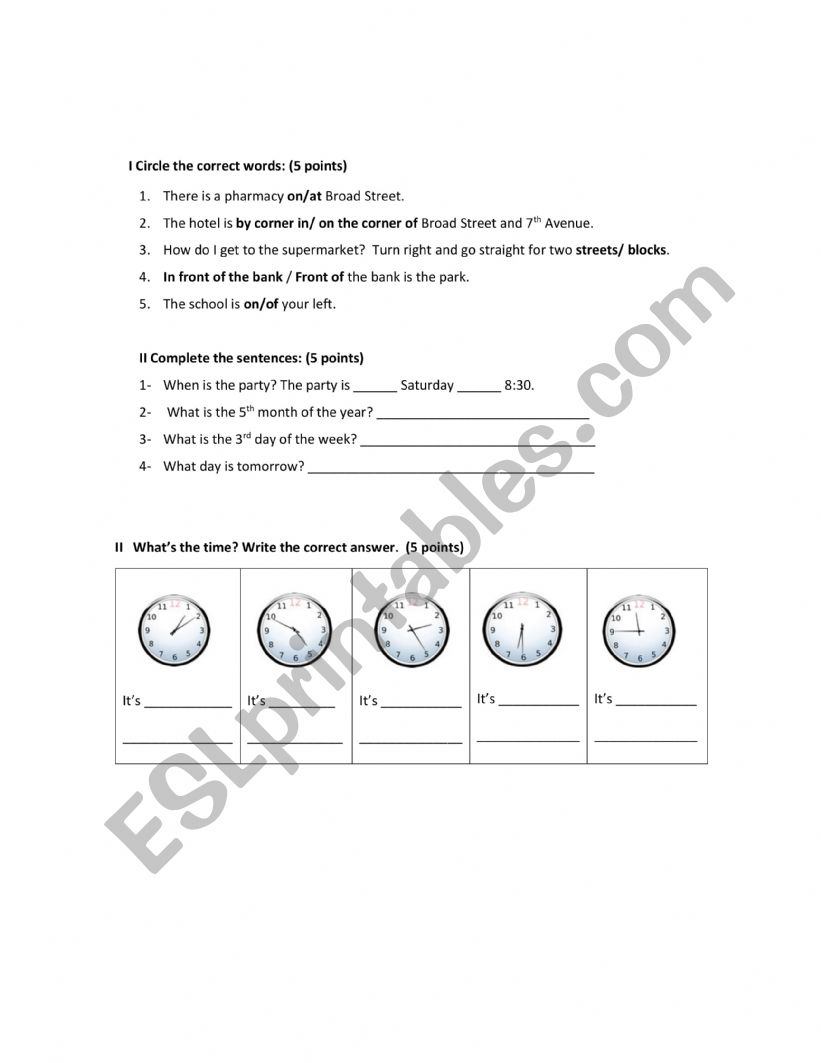 pLACEMENT TEST worksheet