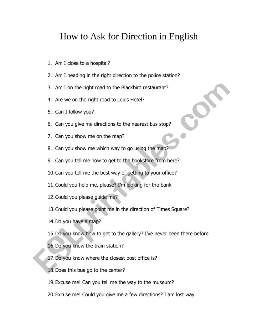 Asking For Direction worksheet