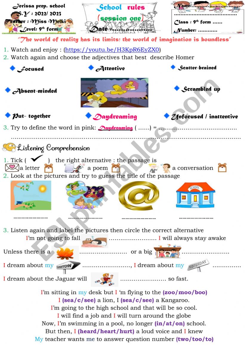 school rules worksheet