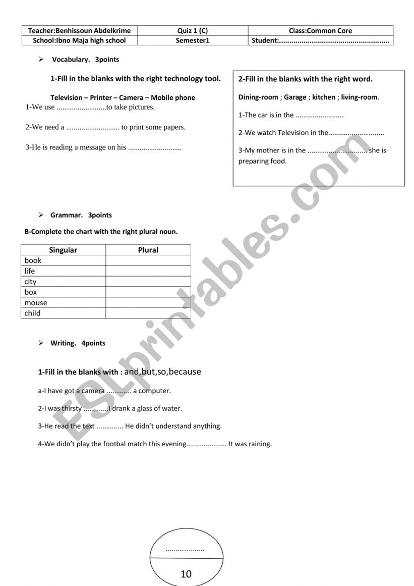 QUIZ 1 UNIT 1  worksheet