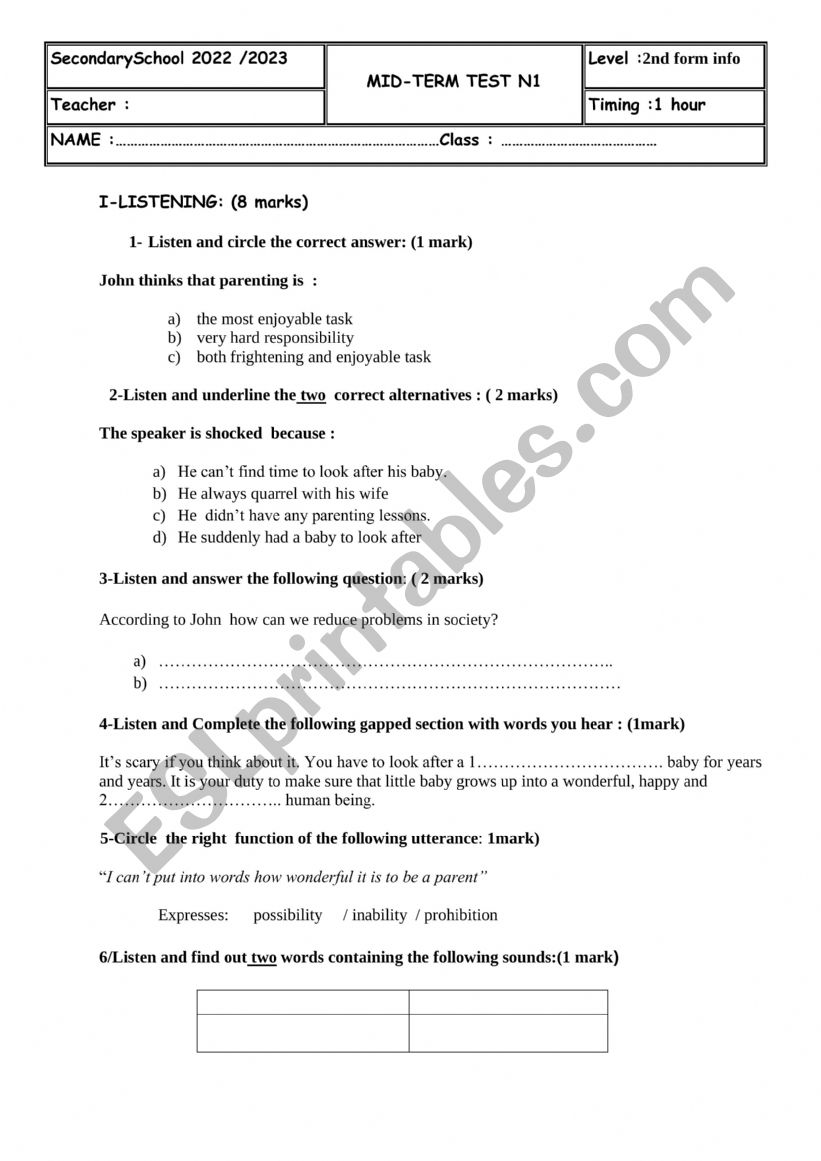 mid term test 1 worksheet
