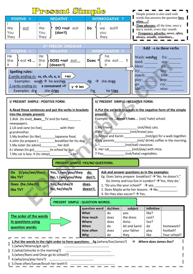 simple present forms worksheet