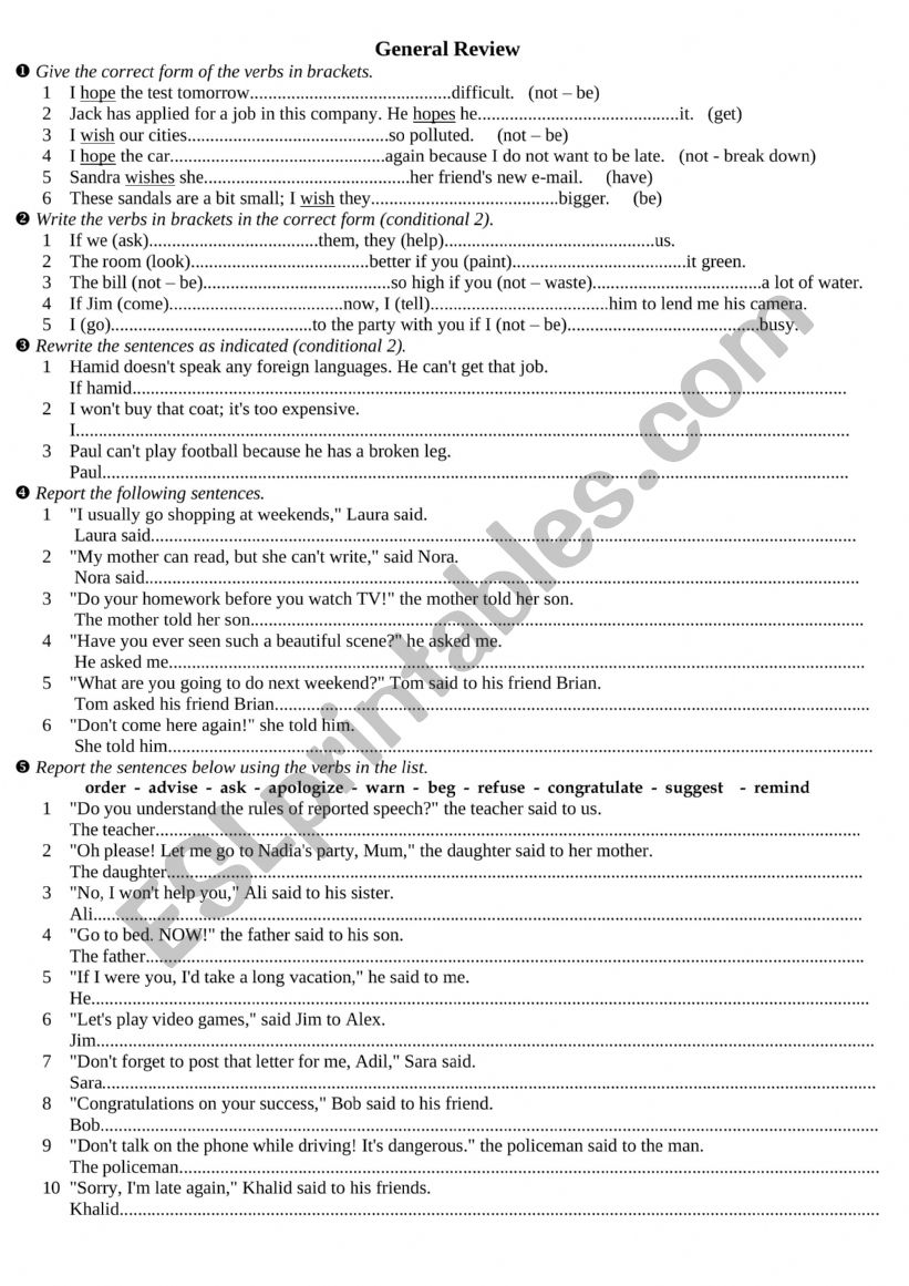 General review worksheet