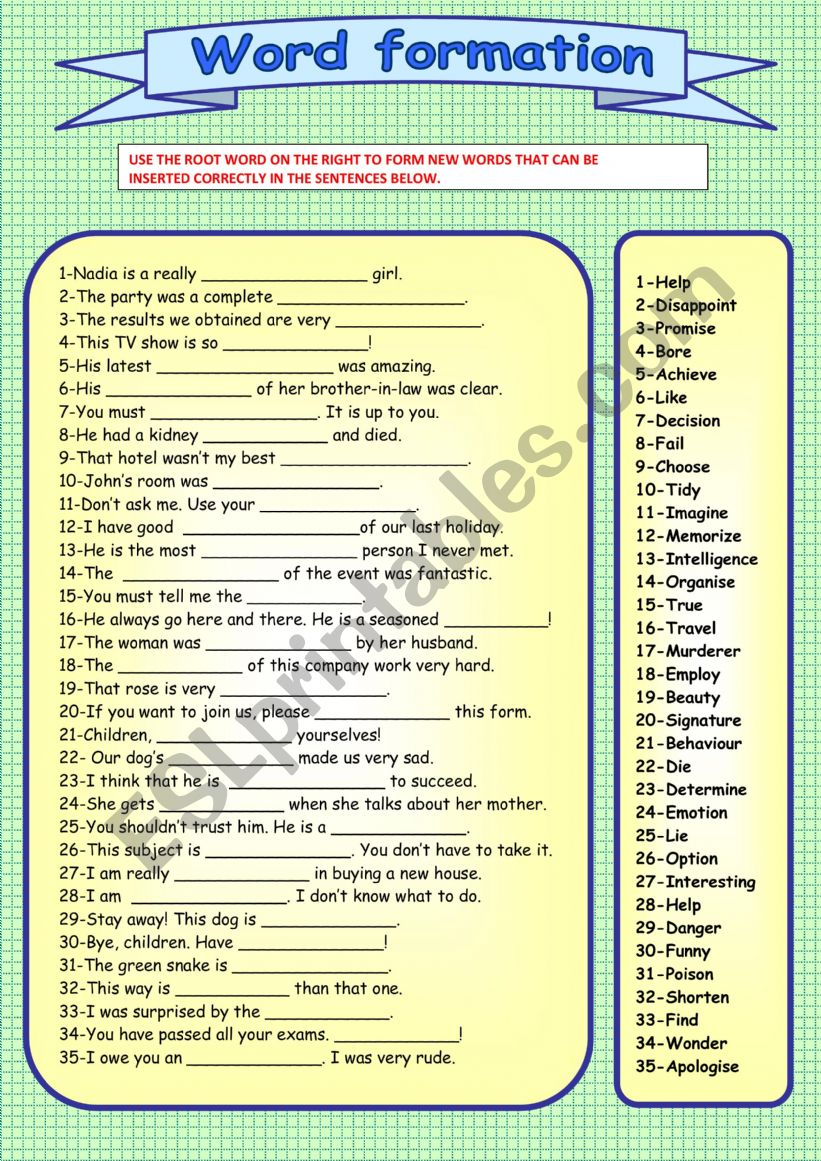 Word formation worksheet