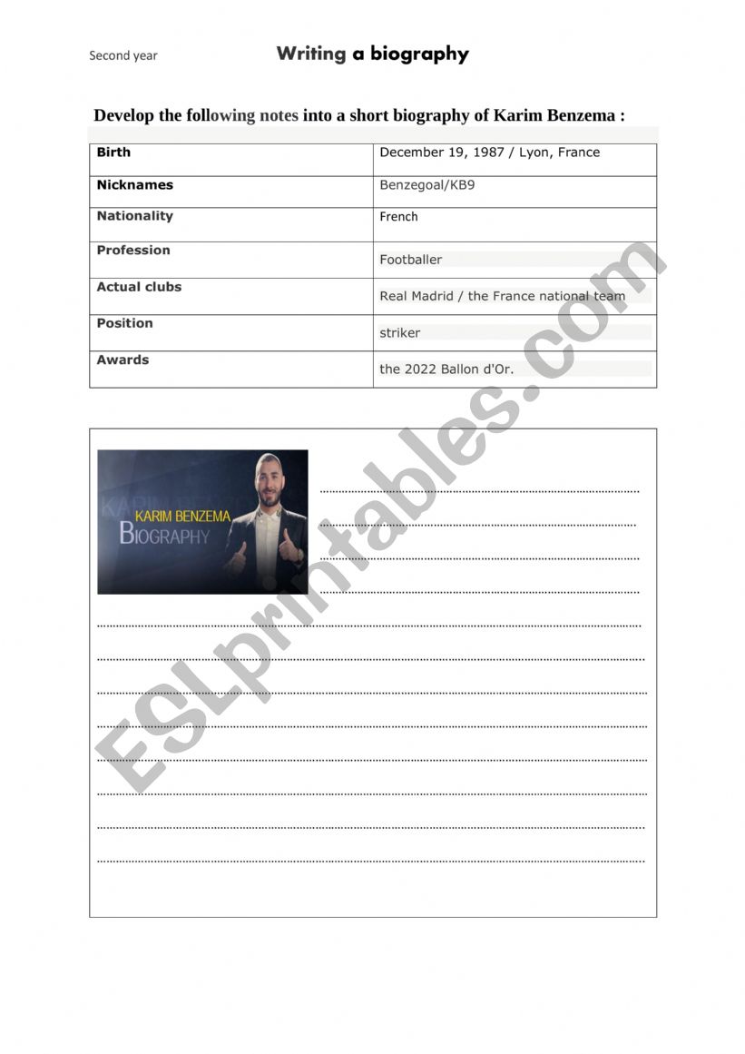 Writing a biography worksheet