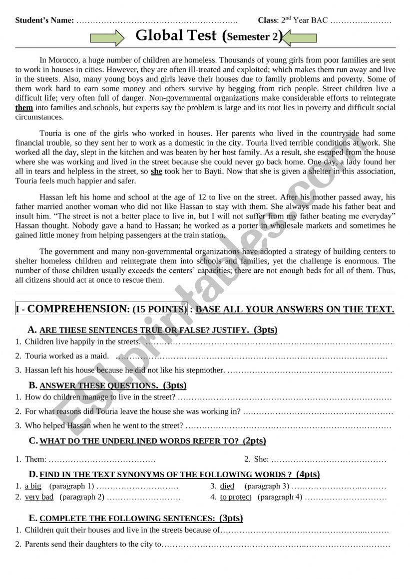 Global Test  worksheet