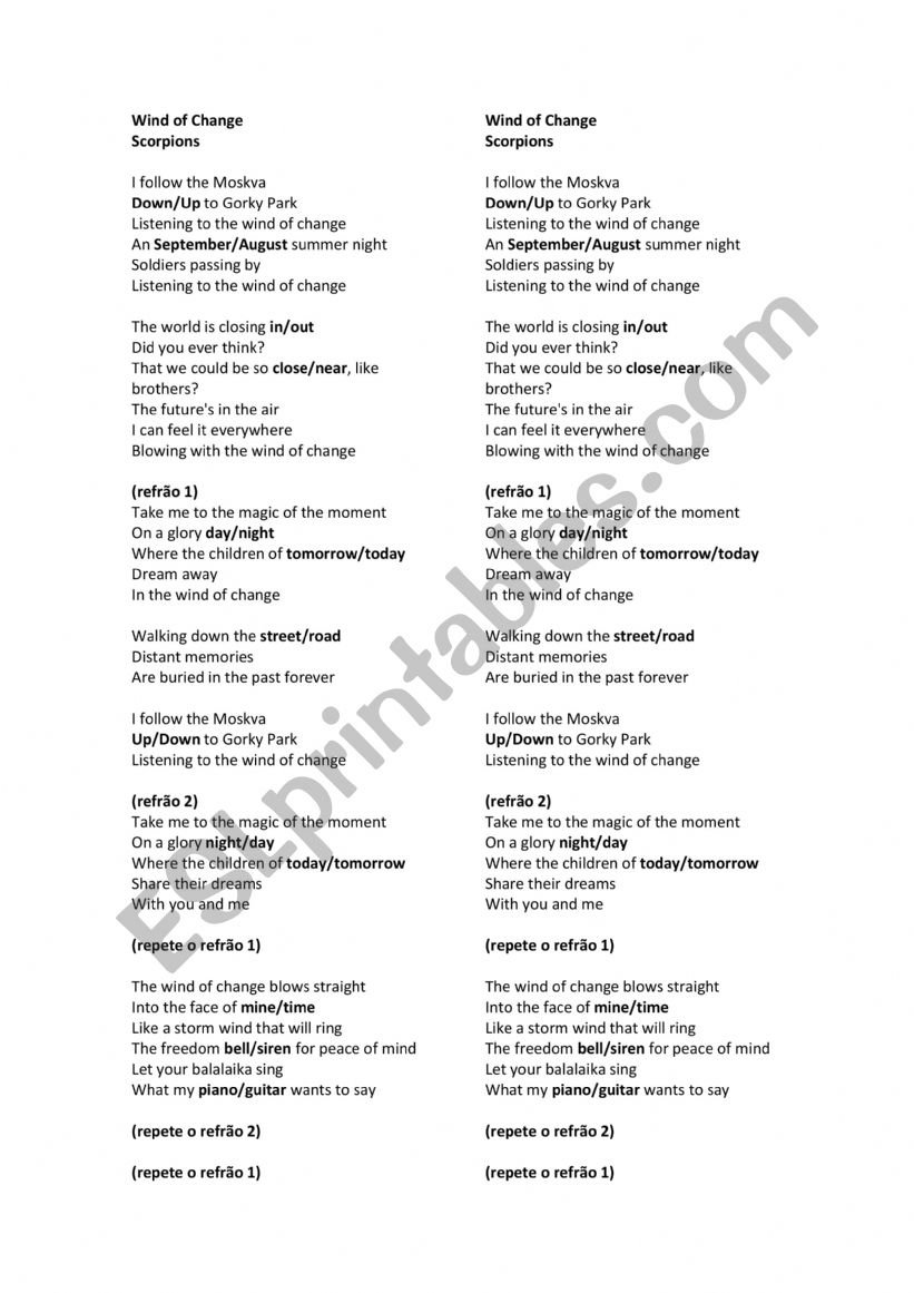 Listening Wind Of Change worksheet