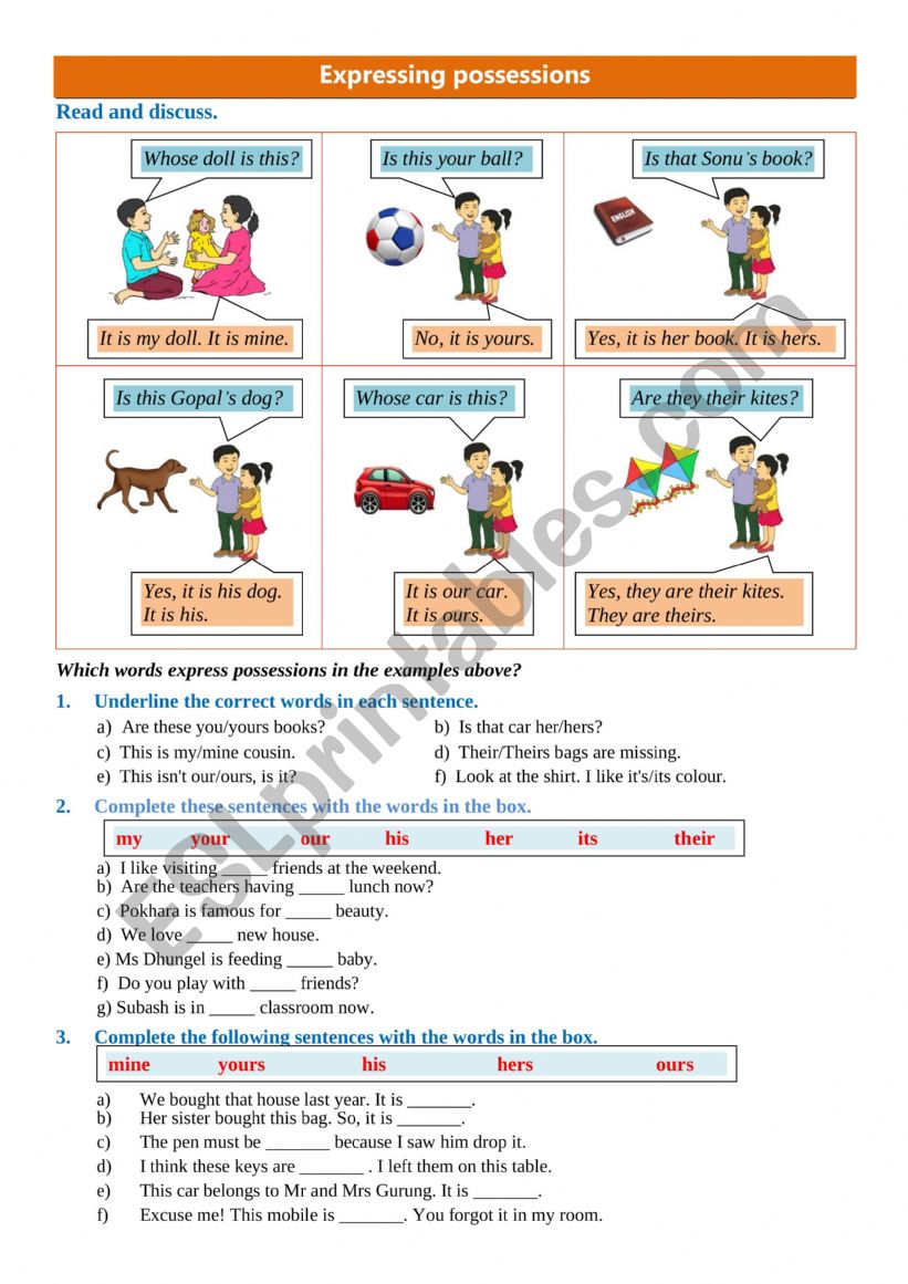 Expressing Possessions worksheet