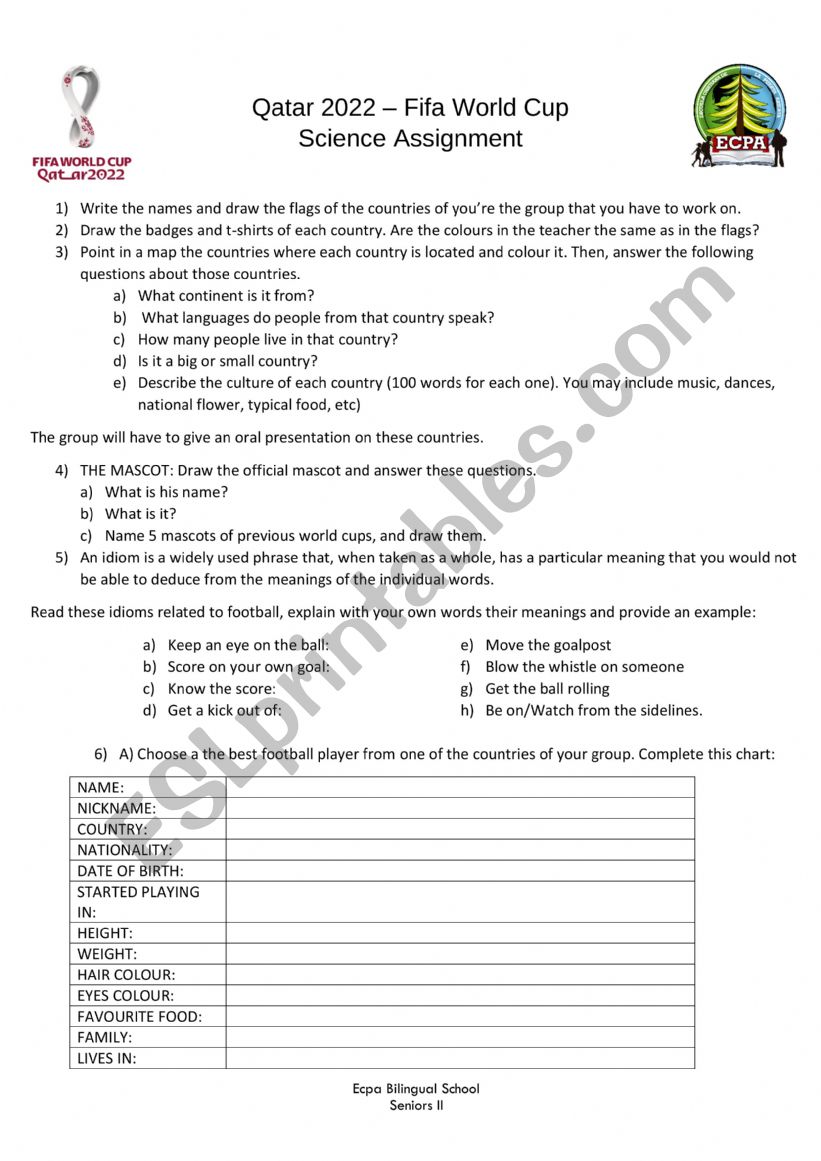 Qatar 2022 Assignment worksheet