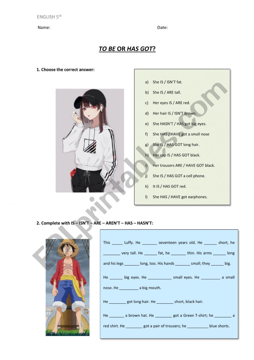 Present simple anime worksheet