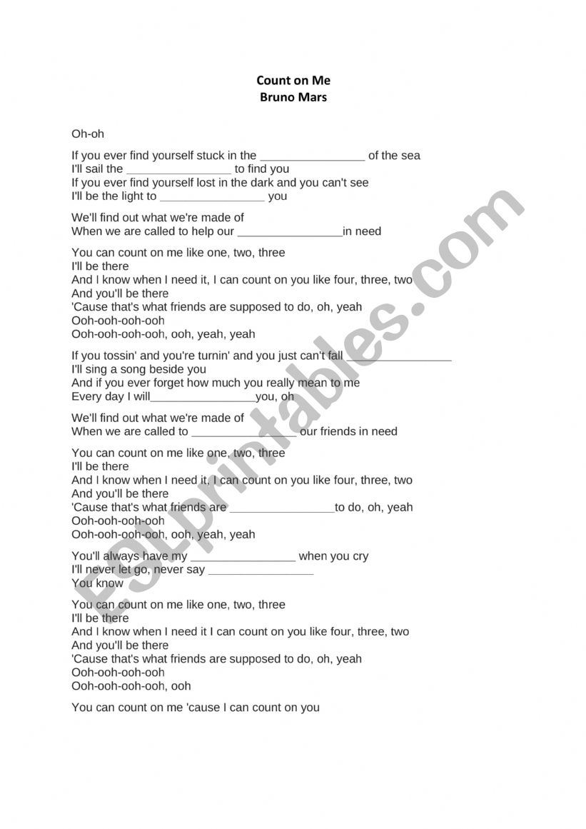 Count on Me worksheet