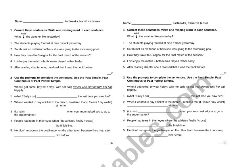 Narrative tenses worksheet