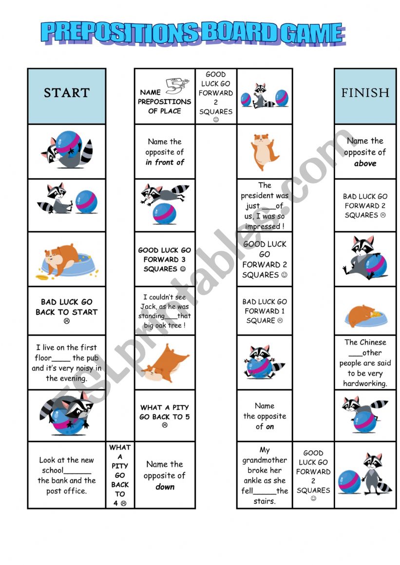 Prepositions of place. Board game. 