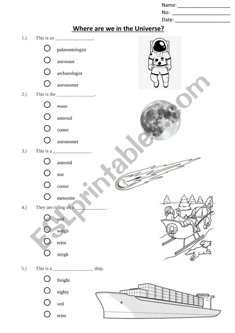 Where are we in the universe? worksheet