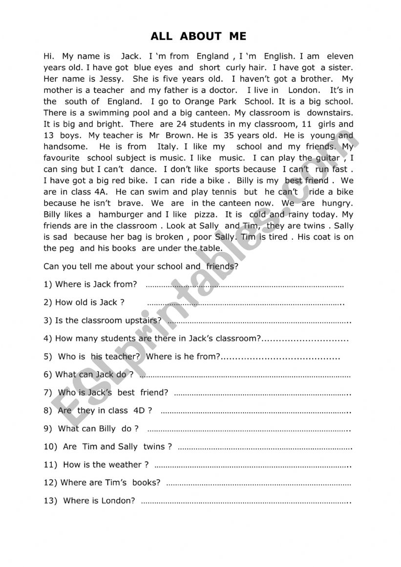 ALL ABOUT ME worksheet