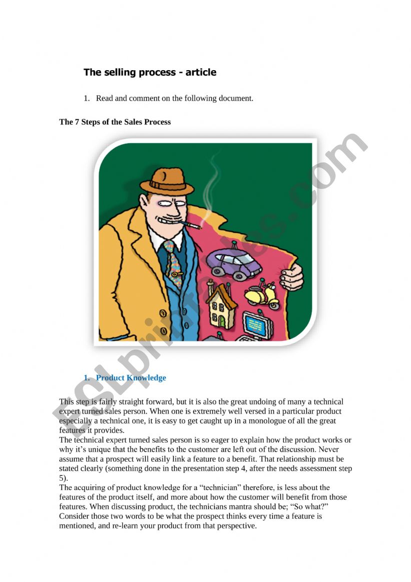 Steps of the sales process worksheet