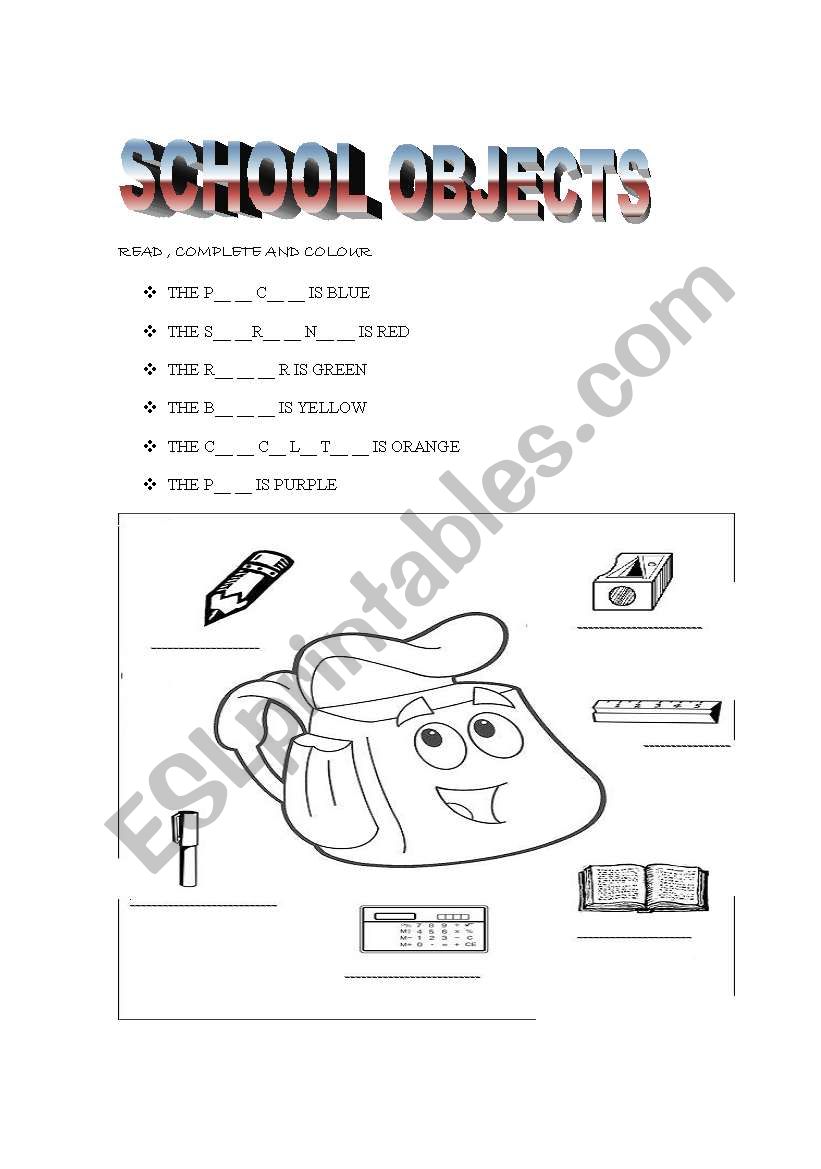 SCHOOL OBJECTS worksheet