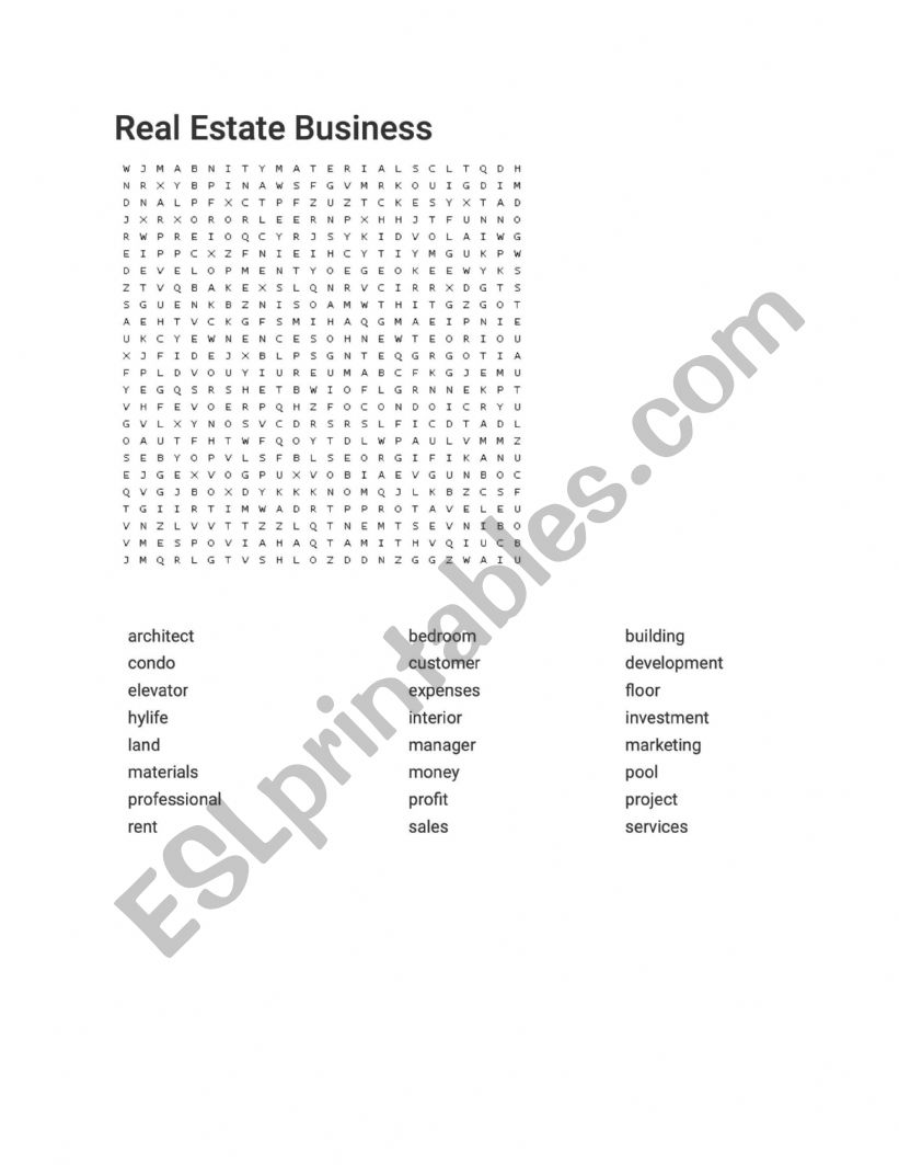 Real Estate Business Word-search