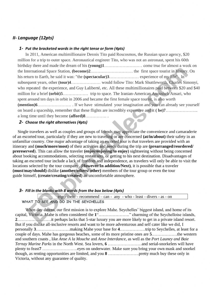 language  worksheet