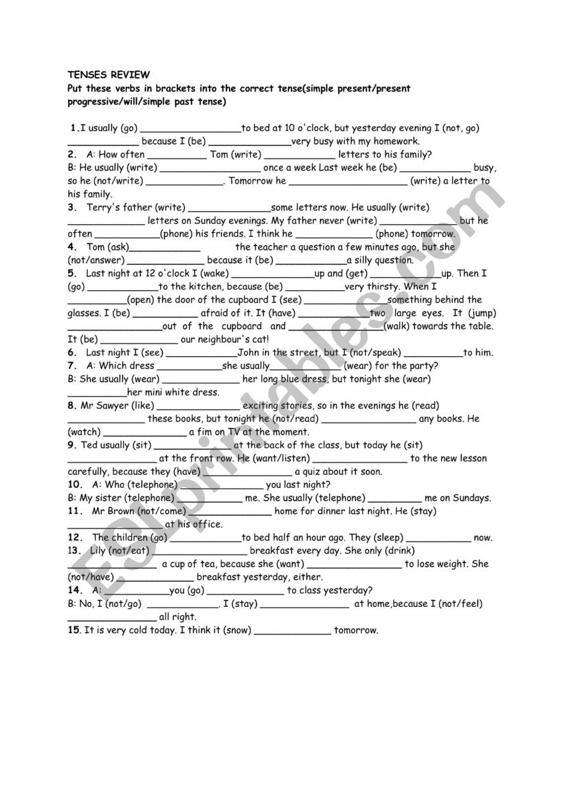 Tenses review worksheet
