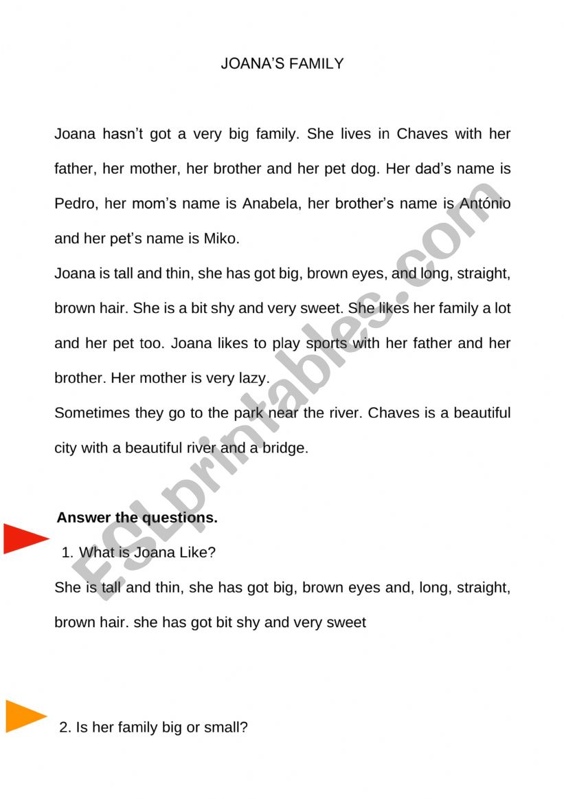 Joana�s Family  worksheet