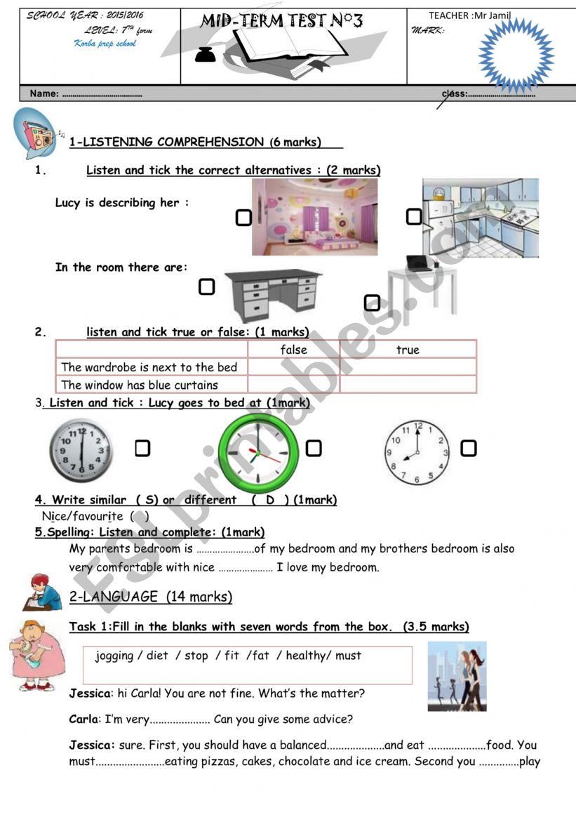 7 th form mid term test 3 worksheet