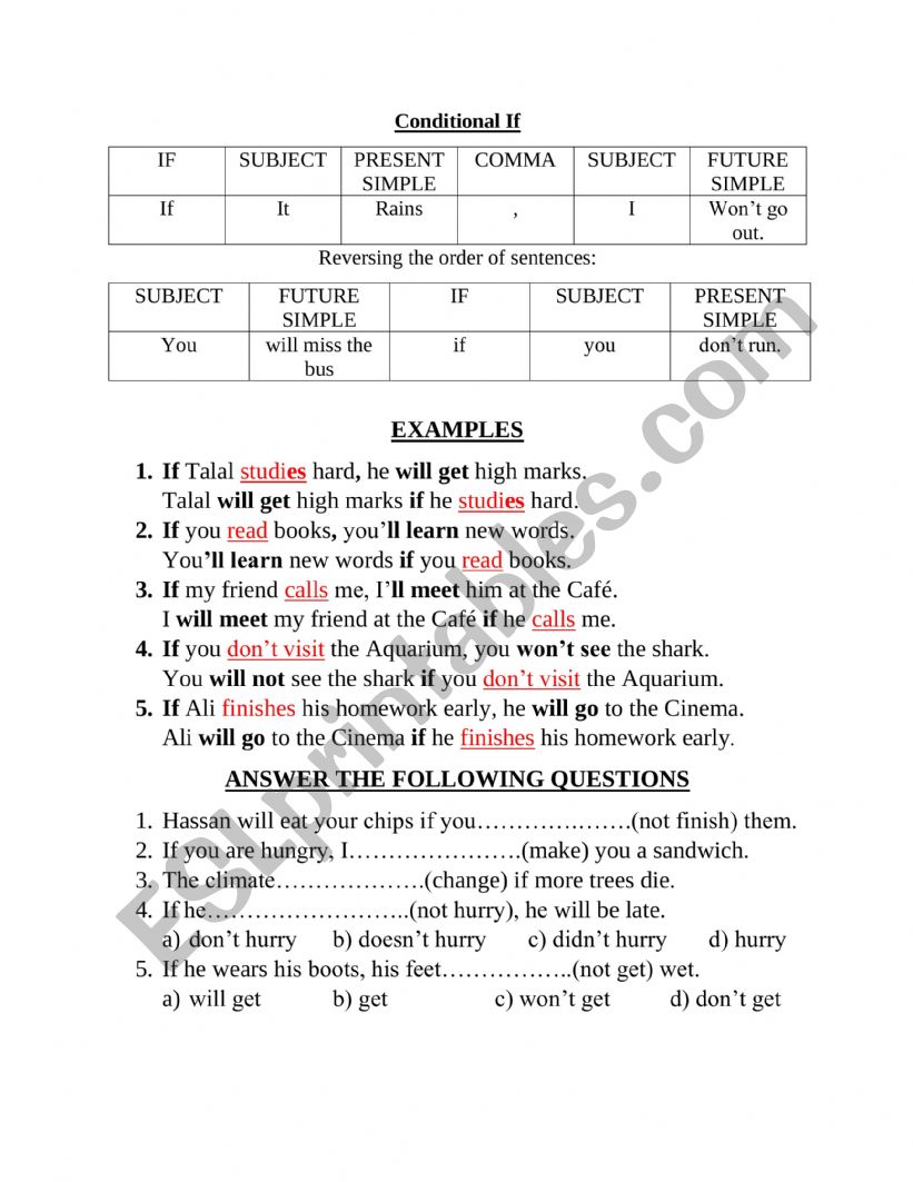 Conditional If (type 1) worksheet