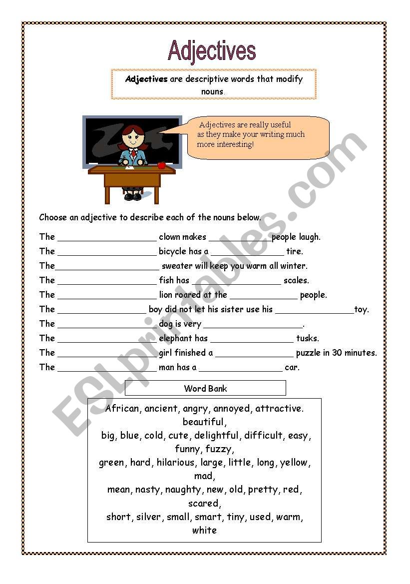 Adjectives worksheet