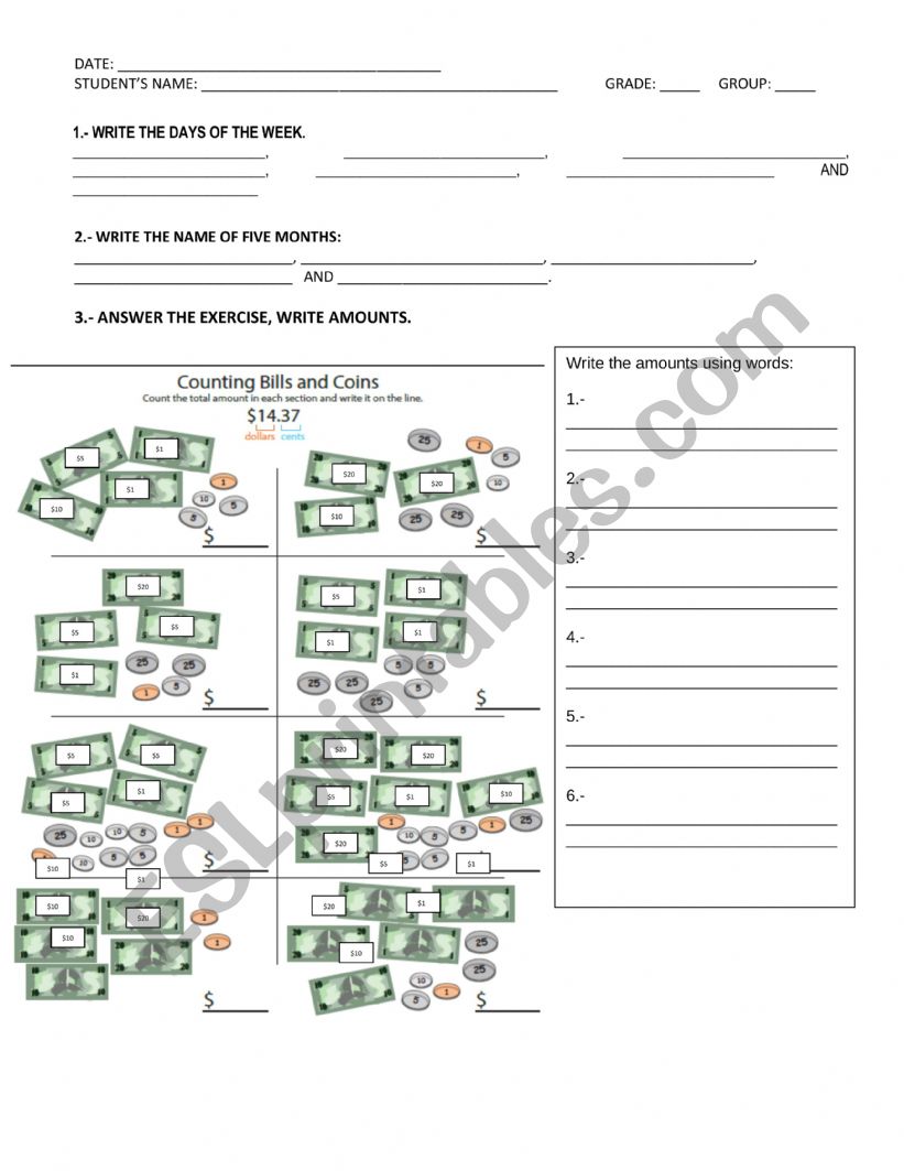 exam worksheet