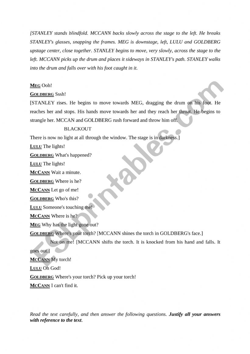 drama worksheet