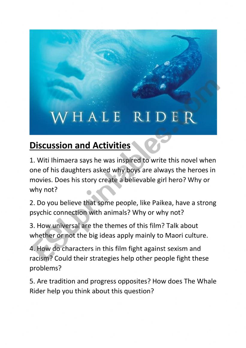 Whale Rider Maori indegenous worksheet