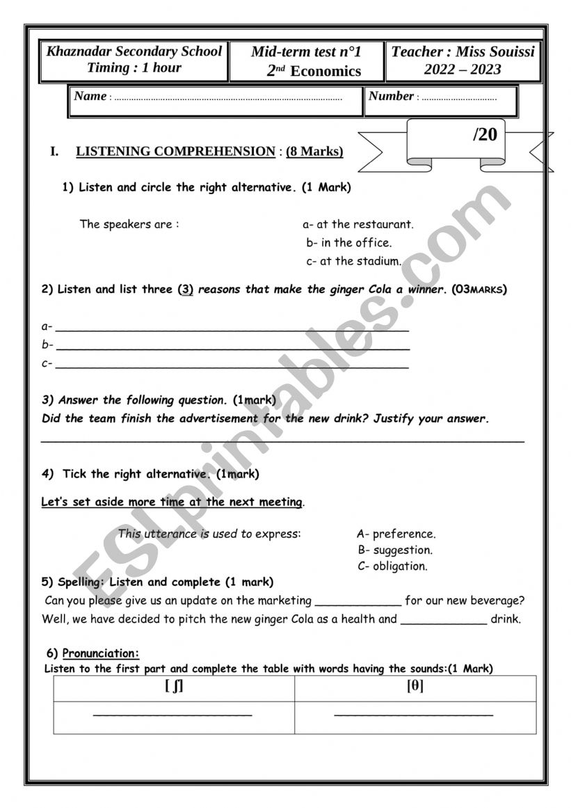 mid-term test n1 2nd economics