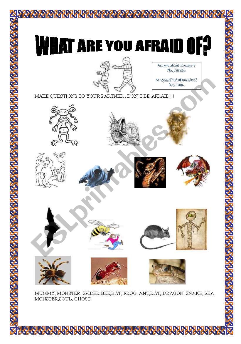 WHAT ARE YOU AFRAID OF? worksheet