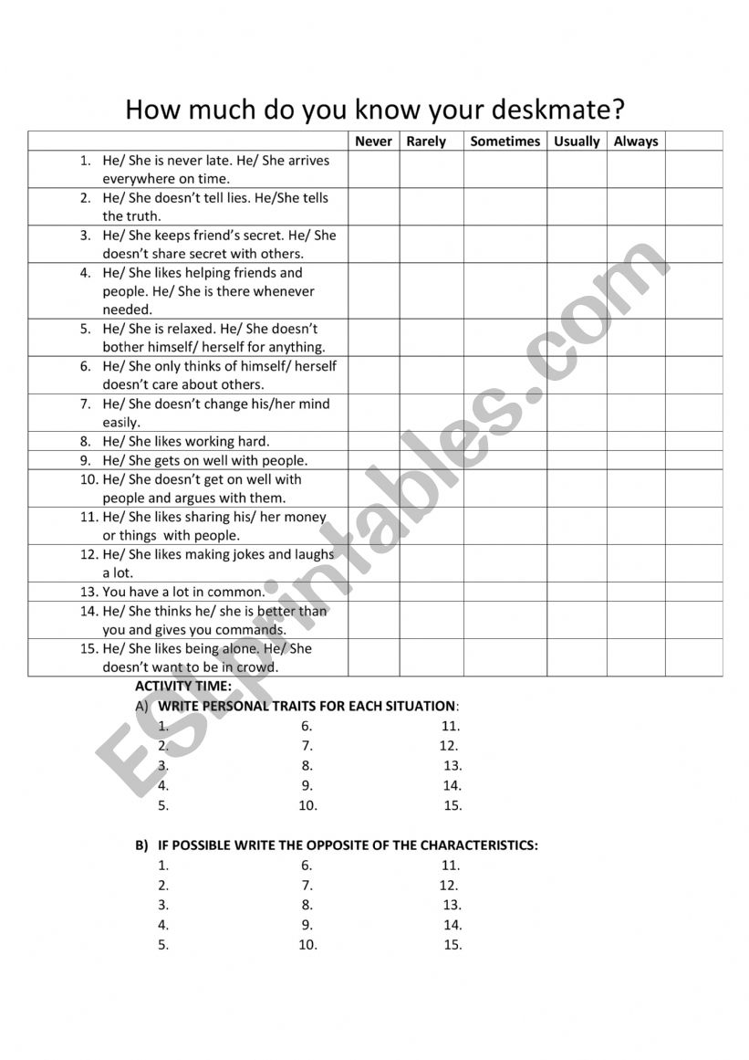 friendship worksheet