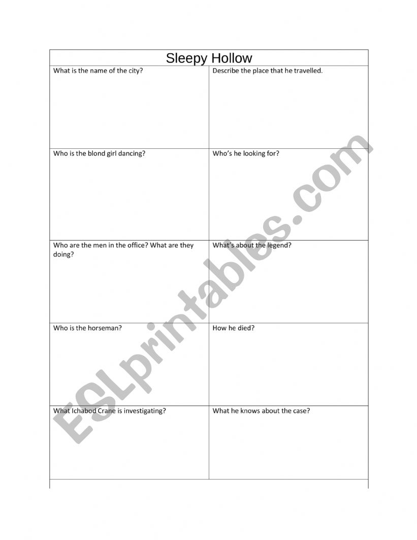 Sleepy Hollow worksheet